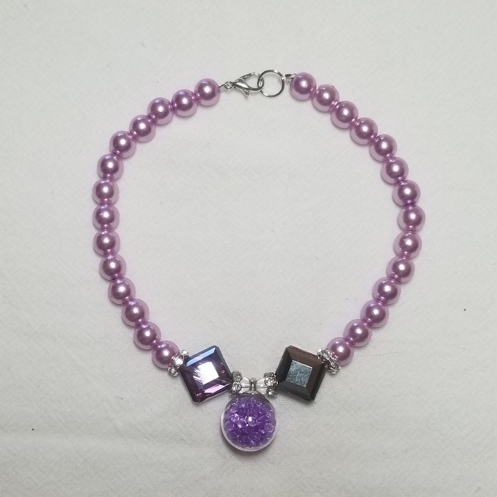 Purple Collar Pearl Bling Dog Cat Necklace